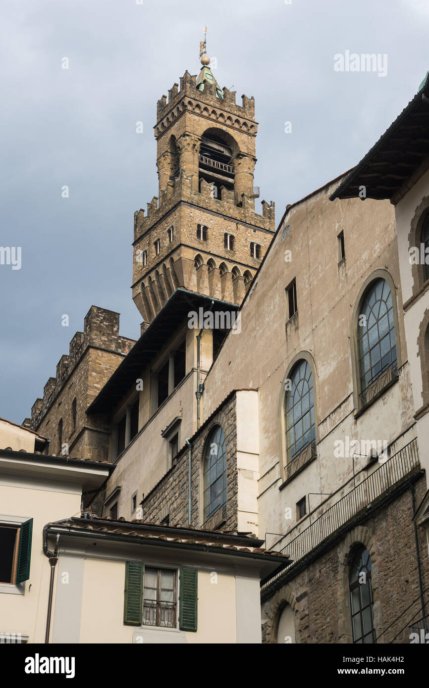 Turm des Bargello, ehemalige Kaserne und Gefängnis, heute ein Kunstmuseum, Florenz, Hauptstadt der Region Toskana, Italien Stockfoto