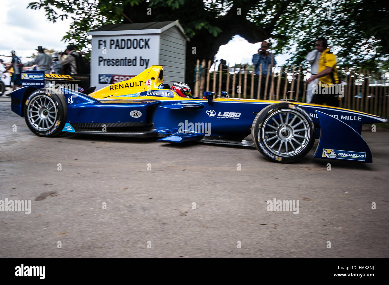 Renault Formel E ZE 15 Rennwagen von Charles Pic am Goodwood Festival 2016 der Drehzahl angetrieben Stockfoto