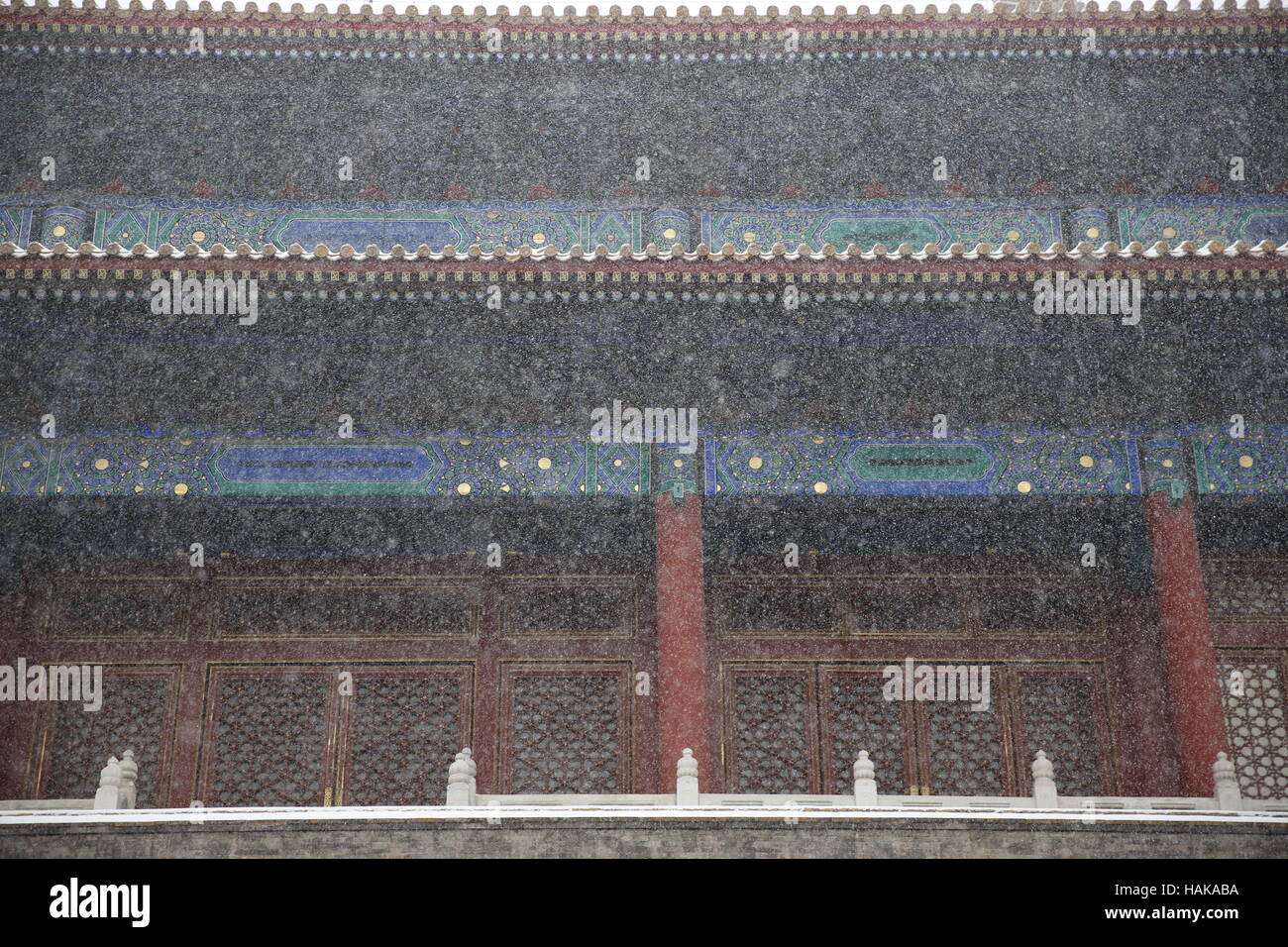 im Schnee, Verbotene Stadt, Peking, China Stockfoto