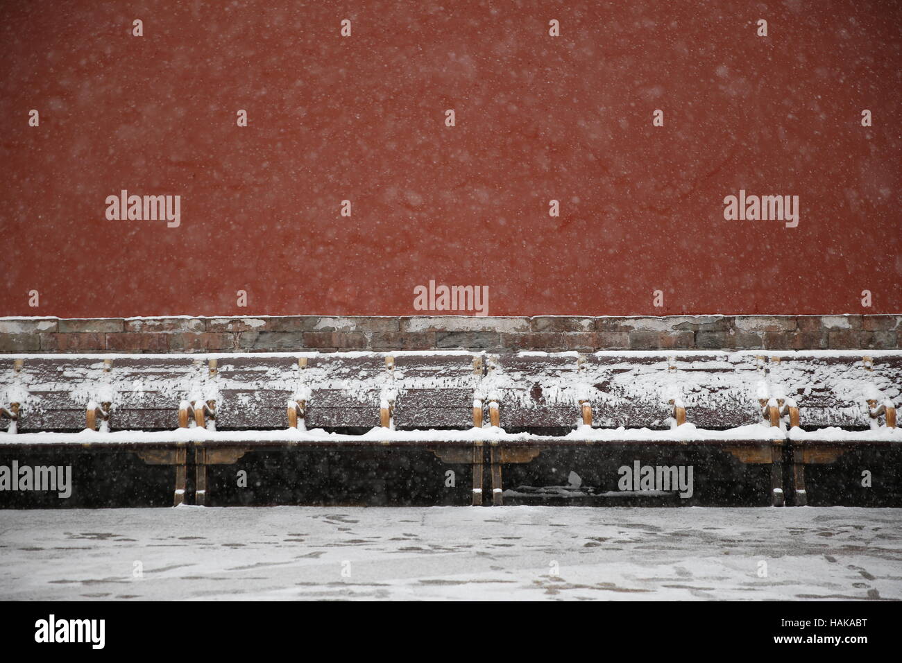 Die Verbotene Stadt in den Schnee in Peking, China Stockfoto