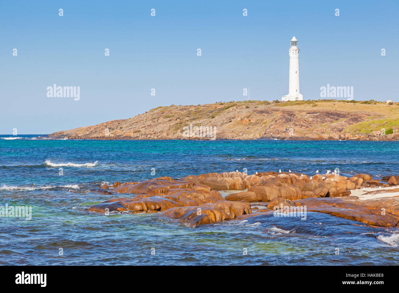 Cape Leeuwin Leuchtturm, an der südwestlichen Spitze von Australien, wo sich zwei Ozeane treffen. Stockfoto