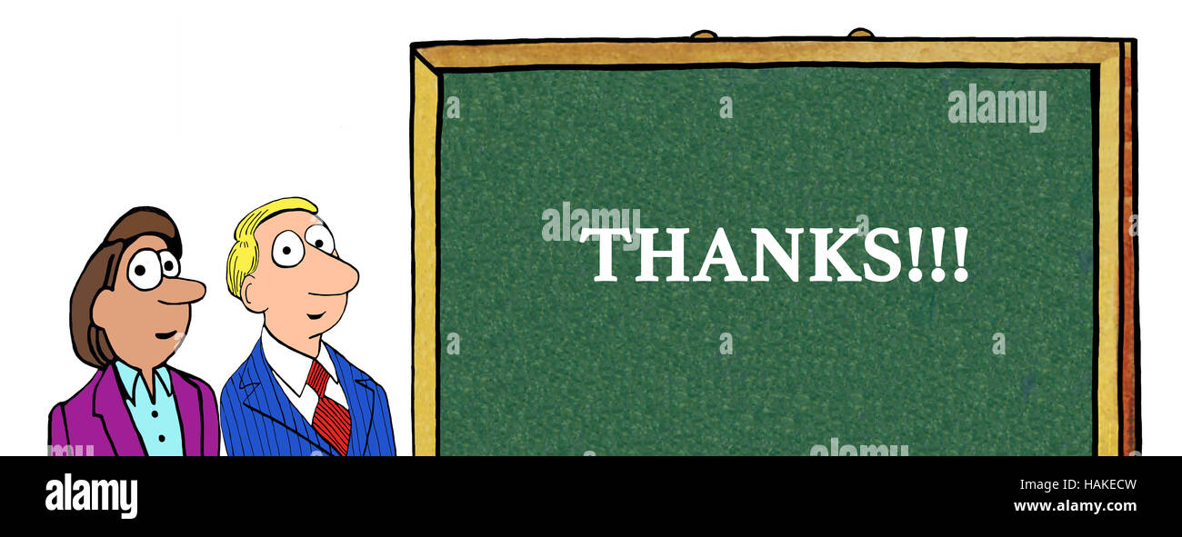 Farbe Geschäft Abbildung zwei Geschäftsleute und das Wort "Danke". Stockfoto