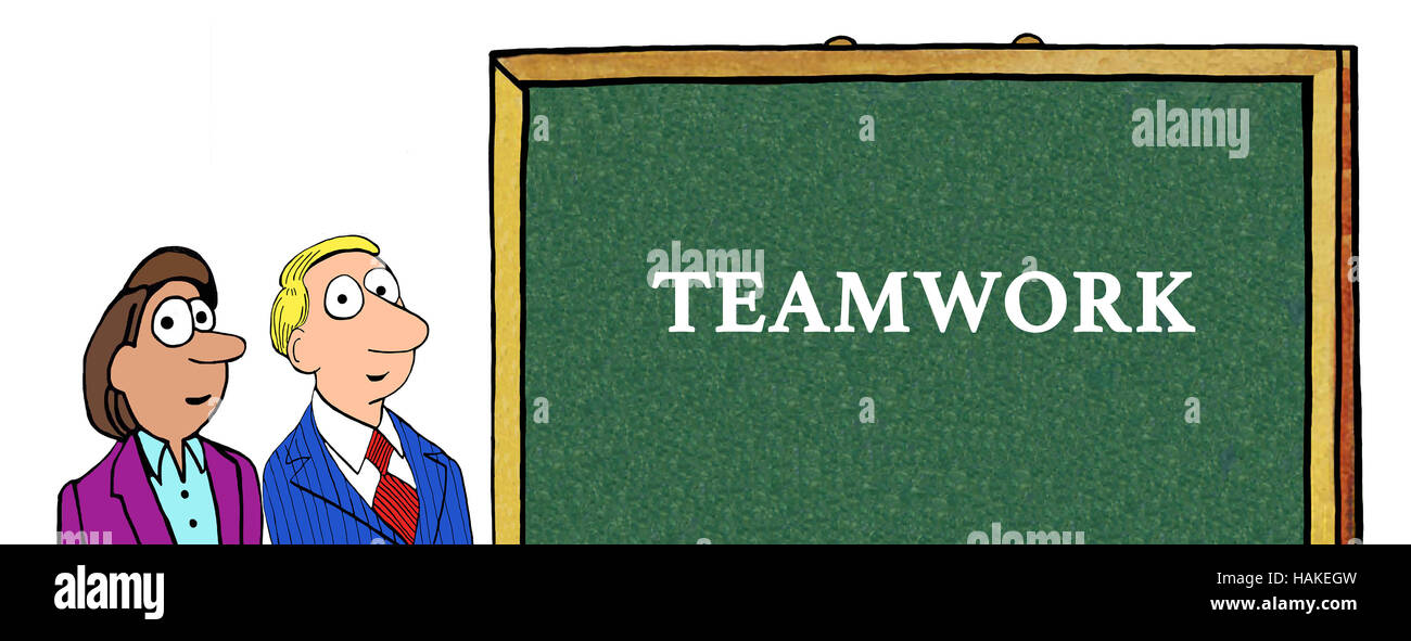 Farbe Geschäft Darstellung das Wort "Teamwork" und zwei Geschäftsleute. Stockfoto