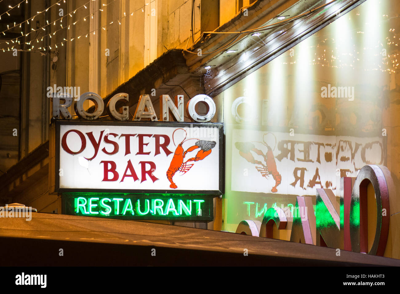 Rogano Oyster Bar Restaurant Schild, Glasgow, Schottland, UK Stockfoto