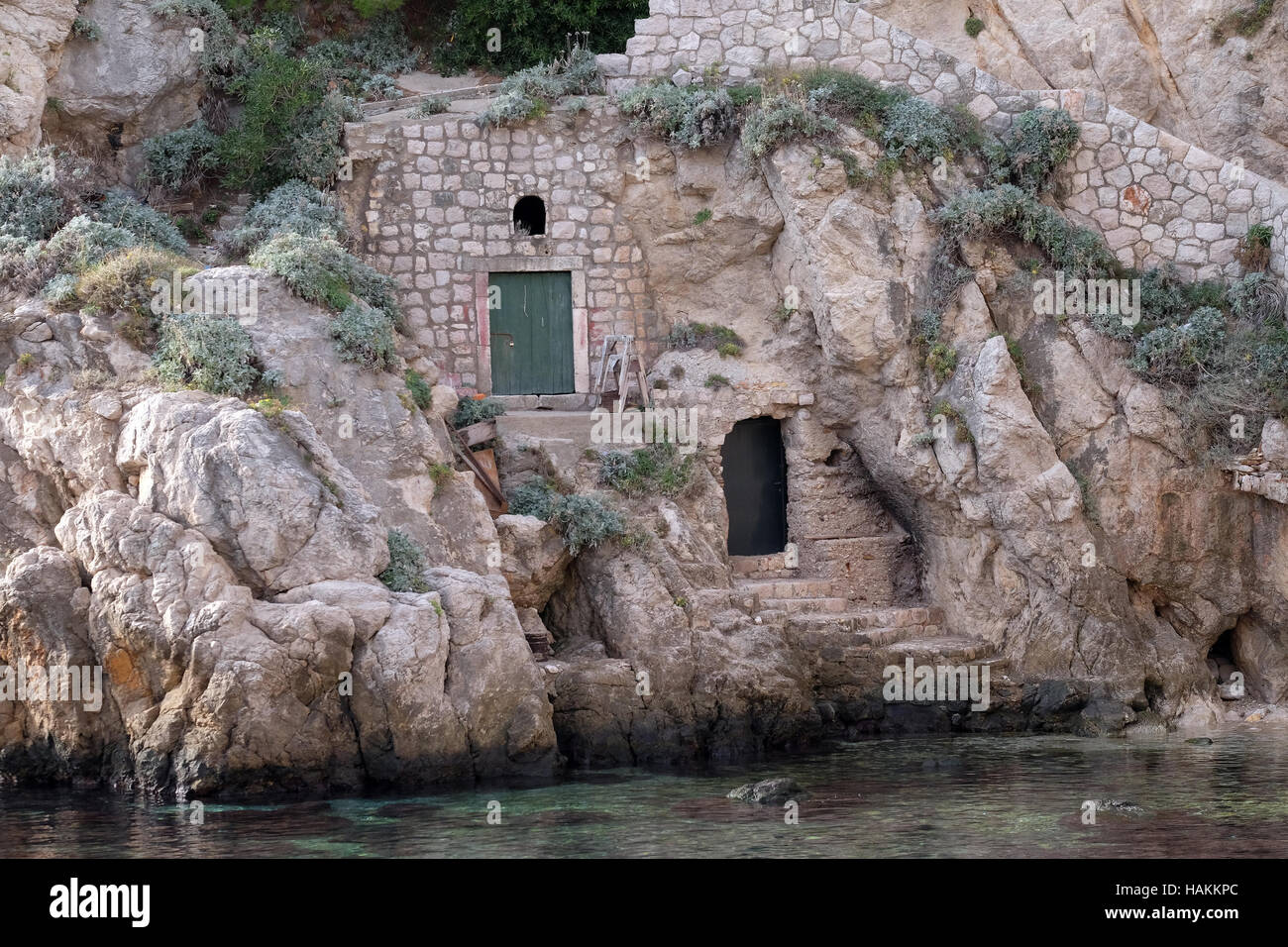 Haus im alten Hafen Kolorina, Dubrovnik, Kroatien am 30. November 2015. Stockfoto