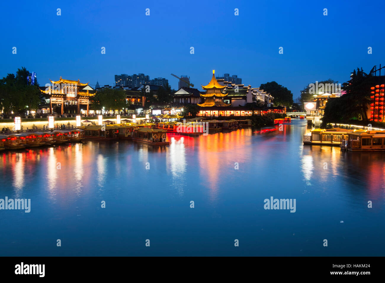 Nanjing Konfuzius-Tempel in Nightfall Stockfoto
