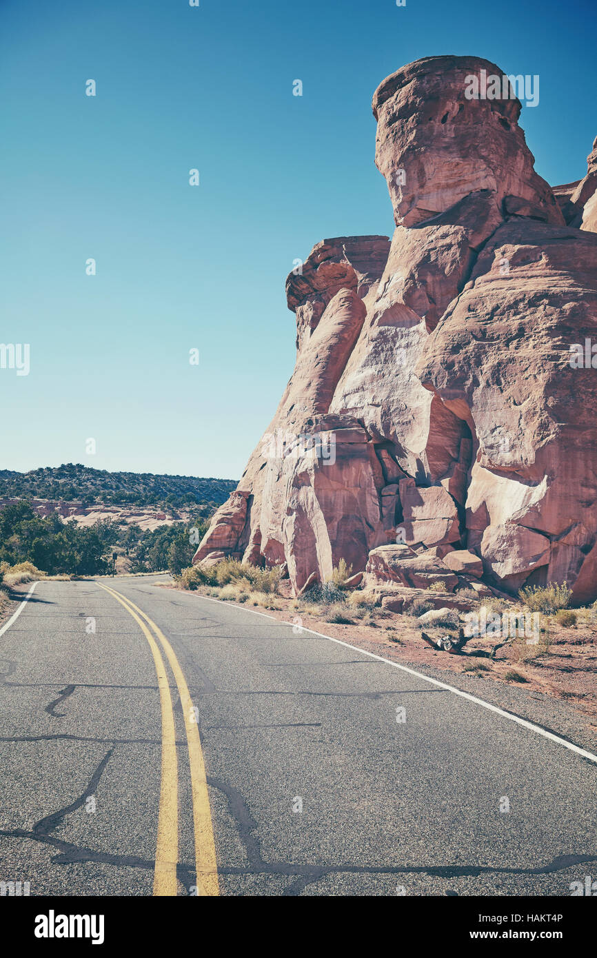 Retro stilisierte Panoramastraße, Reisen Konzept Hintergrund, Colorado, USA. Stockfoto