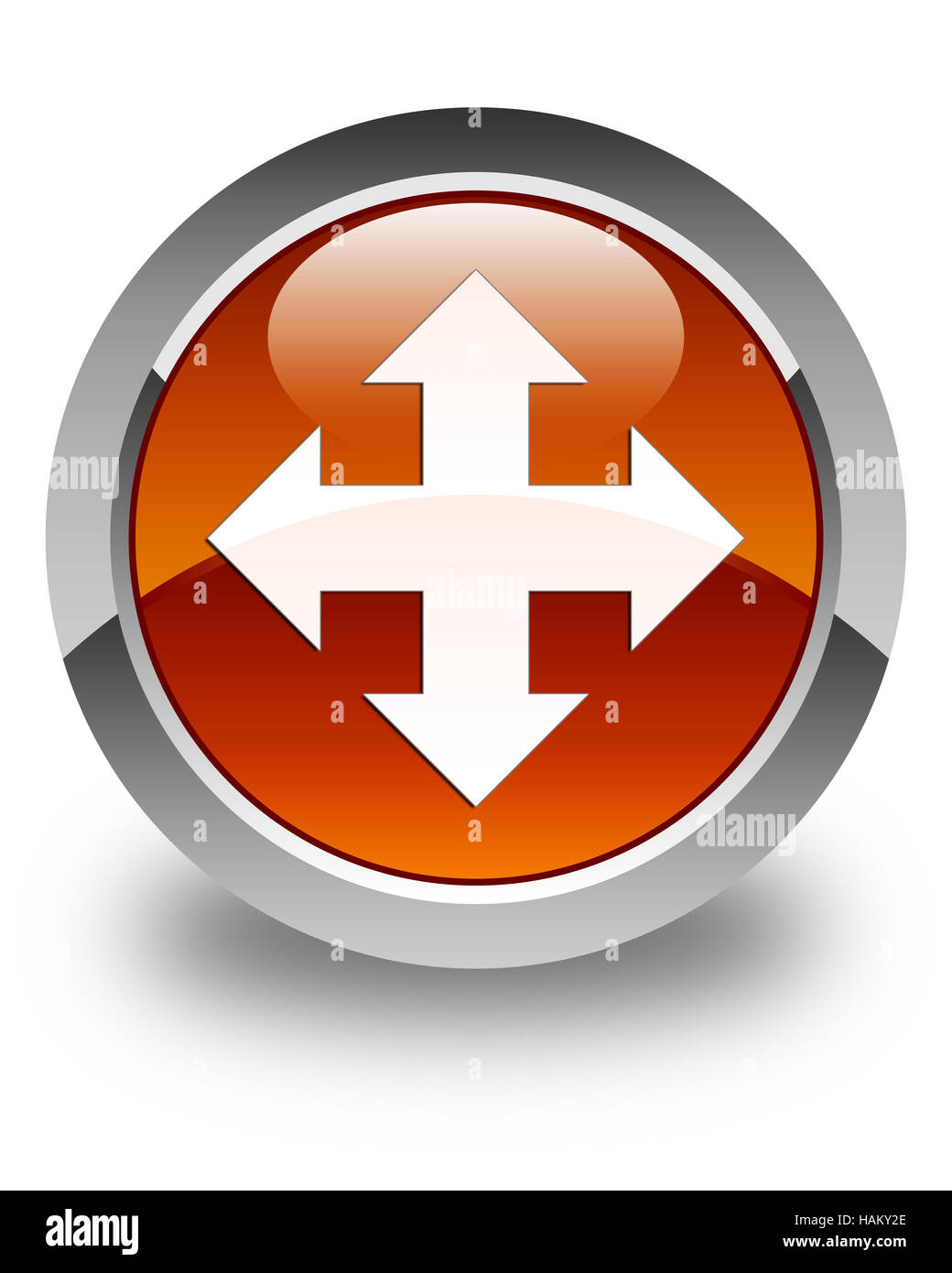 Symbol "verschieben" auf glänzenden braunen runden Knopf abstrakte Abbildung isoliert Stockfoto