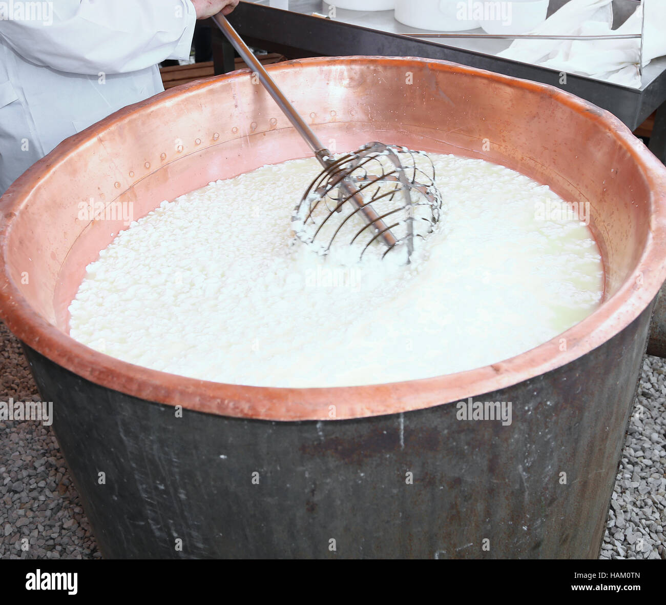 Sauermilch Hochtemperatur für die Produktion von Käse in die Molkerei gebracht Stockfoto