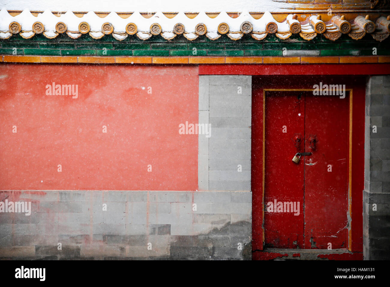 im Schnee, Verbotene Stadt, Peking, China Stockfoto