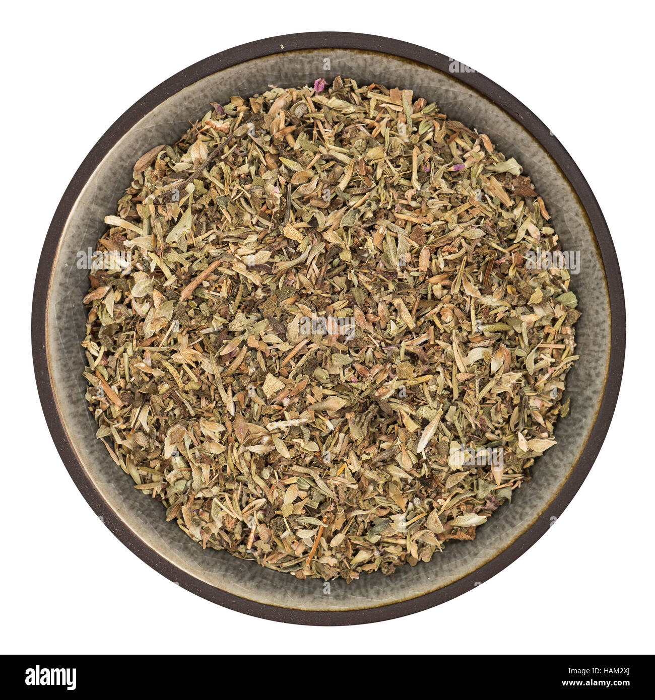 Bio Origano griechischen Wildsammlung in Schüssel oben isoliert Stockfoto