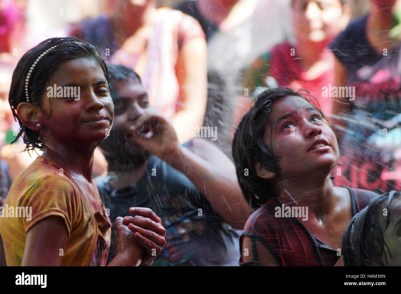 Feier des Indien Festival, Farben-Festival in Indien, Holi, Feier von seinem, Duschen Stockfoto