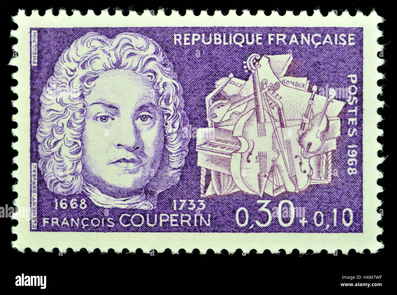 Französische Briefmarke (1968): Francois Couperin (1668-1733) französischen Barock-Komponist, Organist und Cembalist. Bekannt als Couperin le Grand ("Couperin Stockfoto