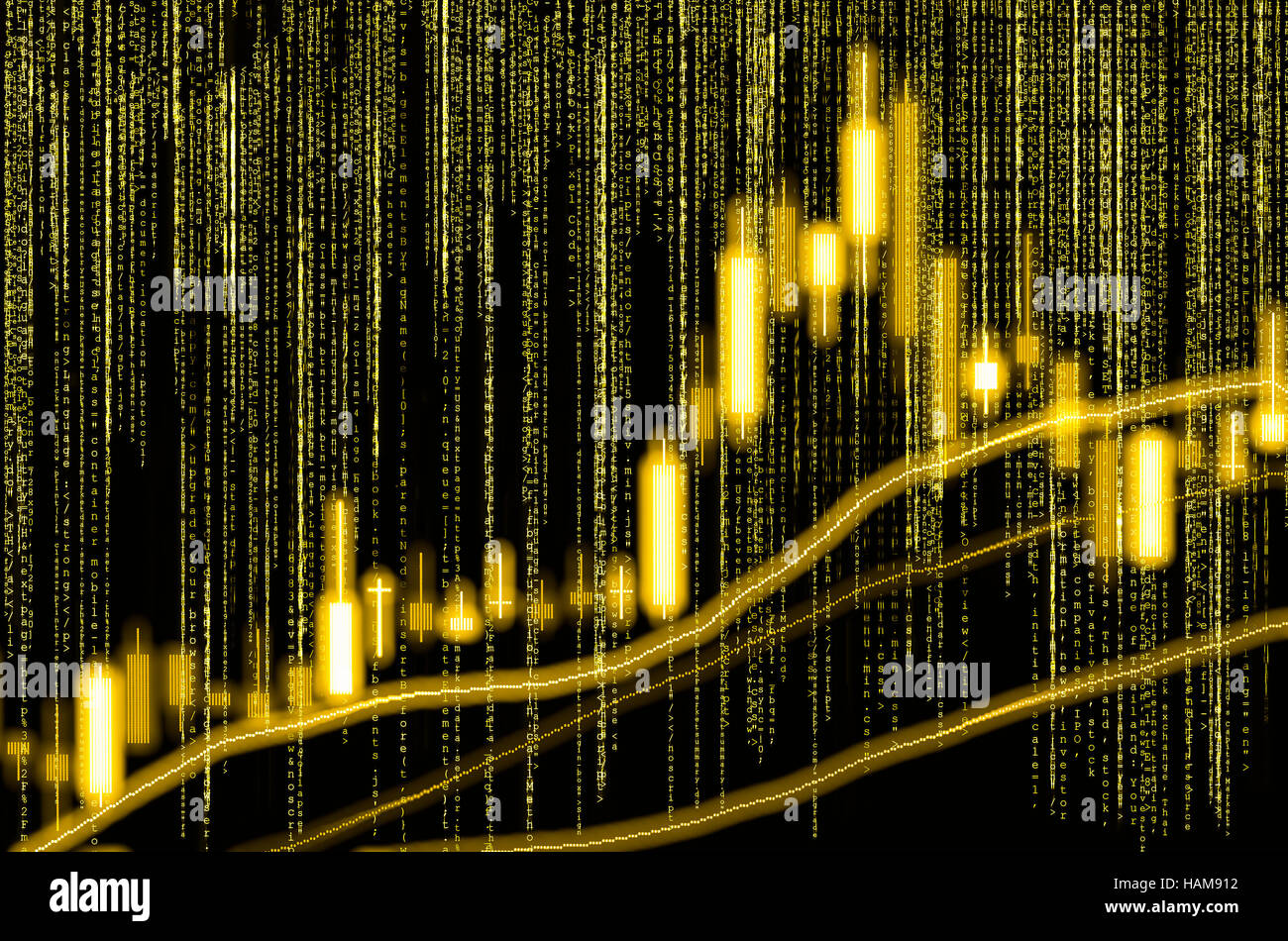 Finanzielle Börsendaten. Candle Stick Grafik des Aktienmarktes, Lager Markt Diagrammhintergrund Daten fließen Stockfoto