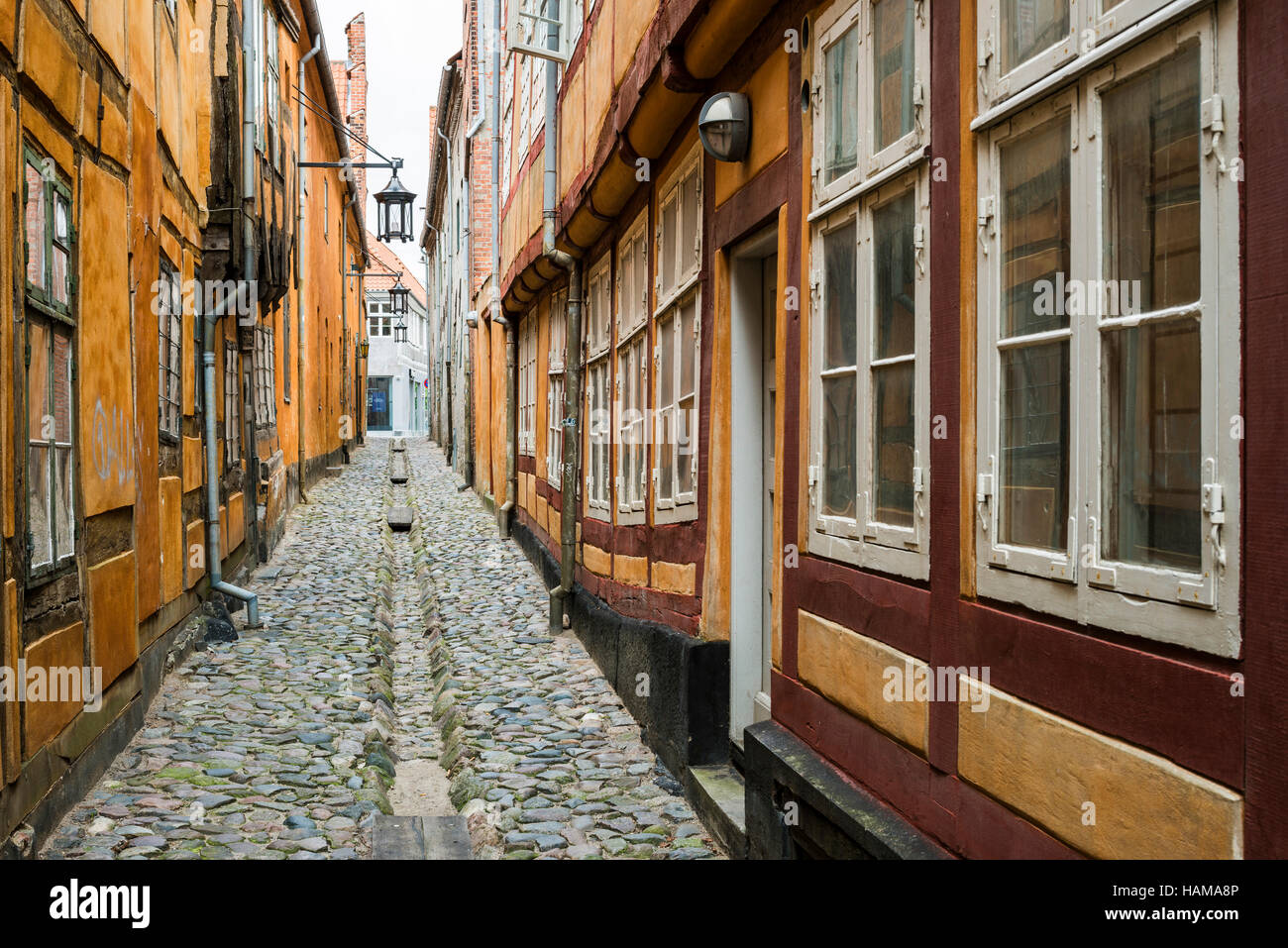 Gasse in der Altstadt von Helsingor, Capital Region of Denmark Stockfoto