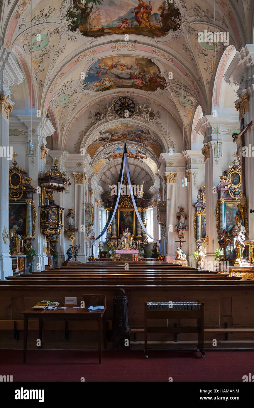 Innere des Klosters St. Peter und Paul in Weyarn, Upper Bavaria, Bavaria, Germany Stockfoto