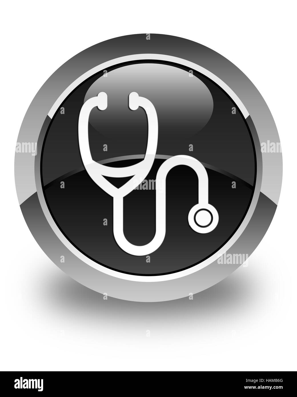 Stethoskop Symbol isoliert auf Hochglanz Schwarz Runde Taste abstrakte Abbildung Stockfoto