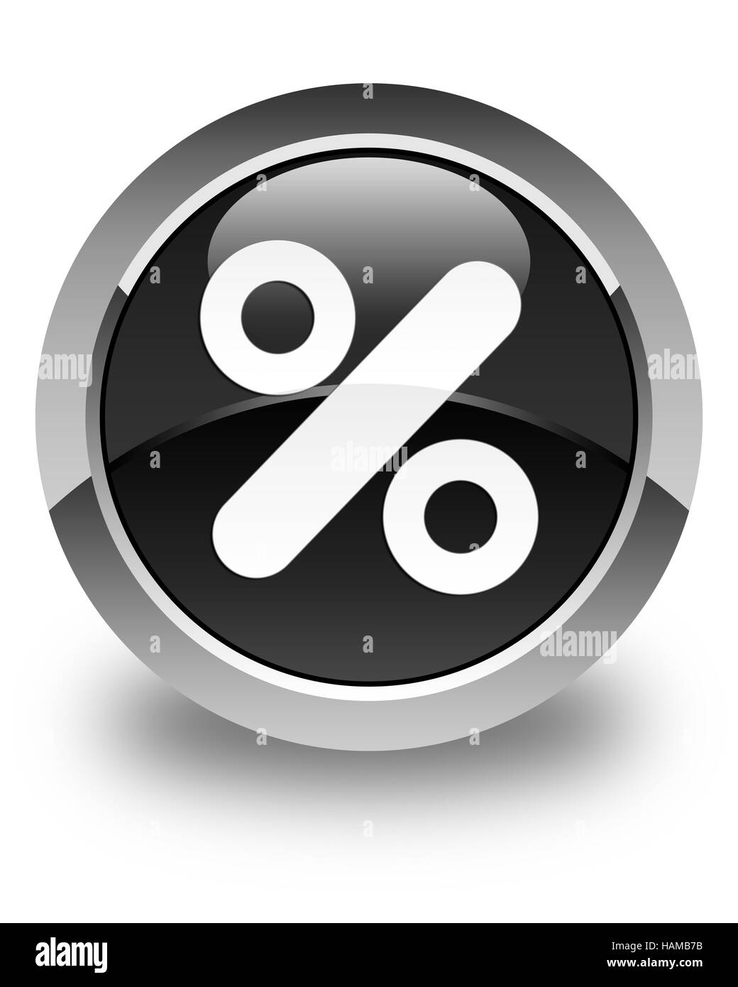 Rabatt-Symbol isoliert auf abstrakte Darstellung glänzend schwarzen runden Knopf Stockfoto