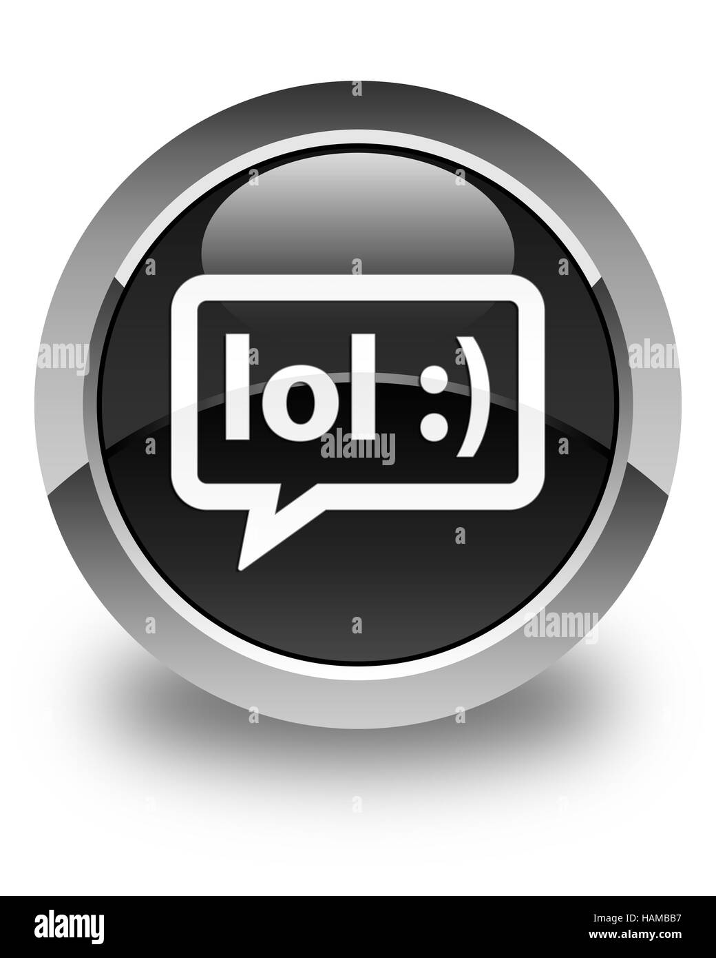 LOL-Blase Symbol isoliert auf abstrakte Darstellung glänzend schwarzen runden Knopf Stockfoto