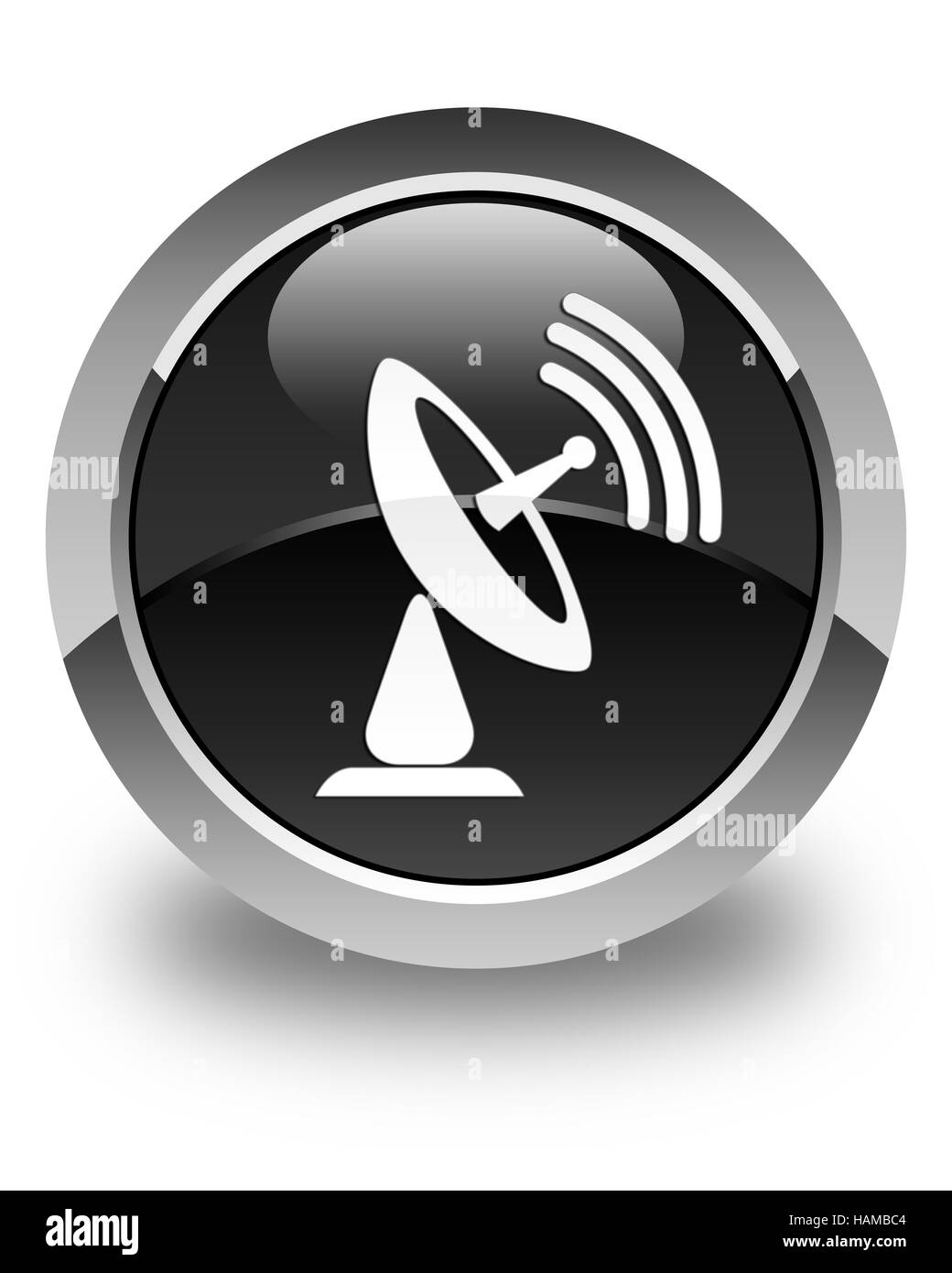 Satellit-Teller-Symbol isoliert auf glänzend schwarz Runde Taste abstrakte Abbildung Stockfoto
