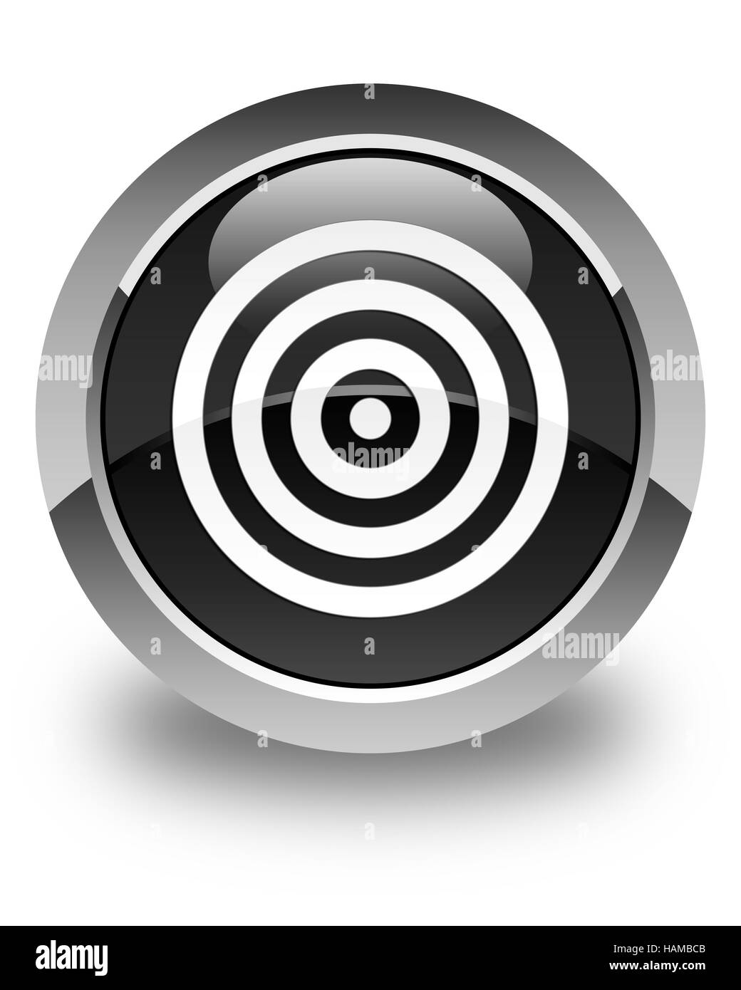 Zielsymbol isoliert auf abstrakte Darstellung glänzend schwarzen runden Knopf Stockfoto