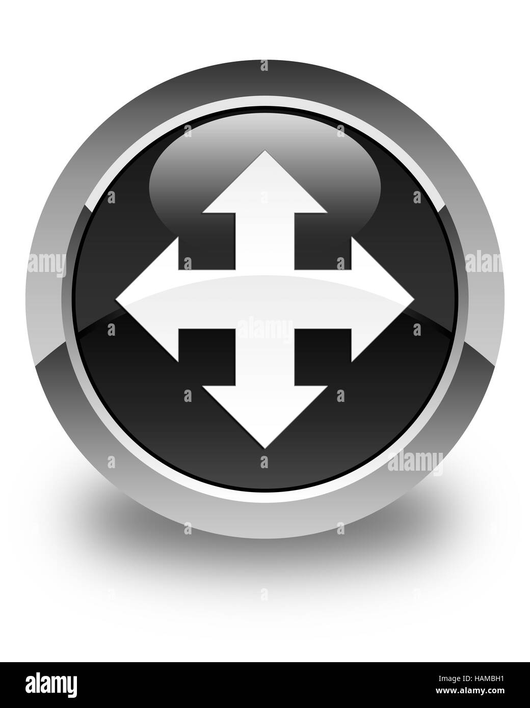 Symbol "verschieben" auf glänzenden schwarzen runden Knopf abstrakte Abbildung isoliert Stockfoto