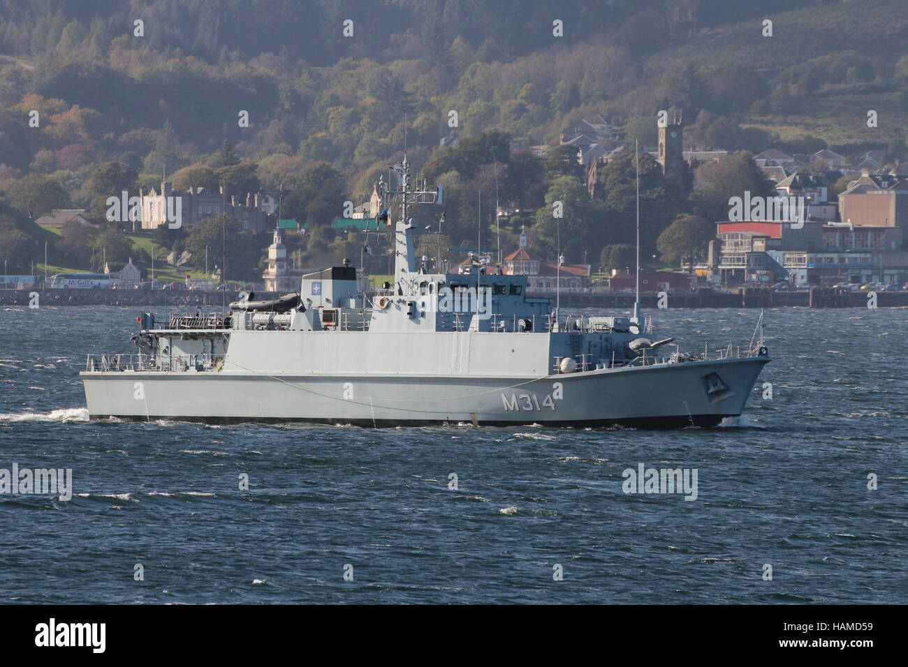 EML Sakala (M314), ein Sandown-Klasse Mine Gegenmaßnahmen Schiff der estnischen Marine, Ankunft für Übung Joint Warrior 16-2. Stockfoto