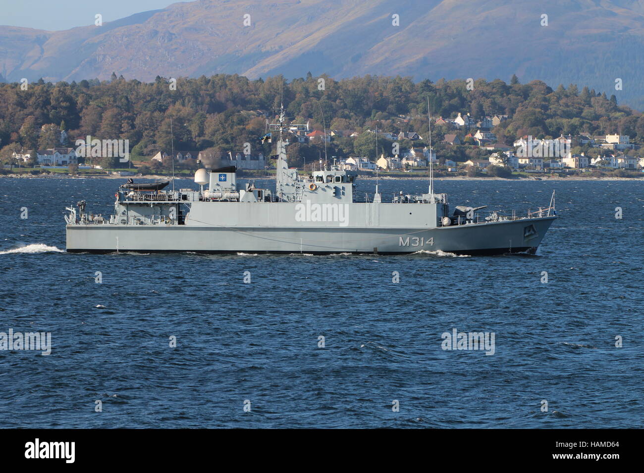 EML Sakala (M314), ein Sandown-Klasse Mine Gegenmaßnahmen Schiff der estnischen Marine, Ankunft für Übung Joint Warrior 16-2. Stockfoto