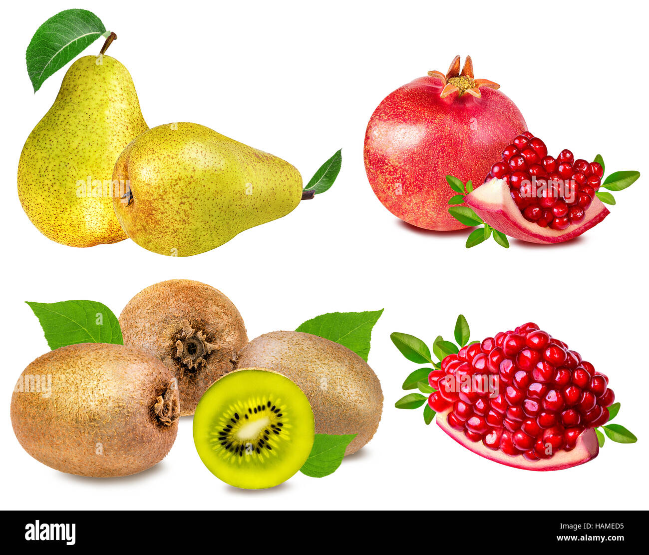 Sammlung von Früchten isoliert auf weißem Hintergrund Stockfoto
