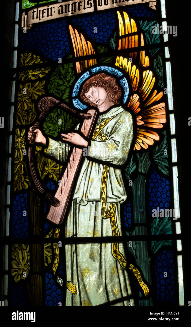 Engel Musiker Glasmalerei, St. Leonard Kirche, Loddington, Northamptonshire, England, UK Stockfoto