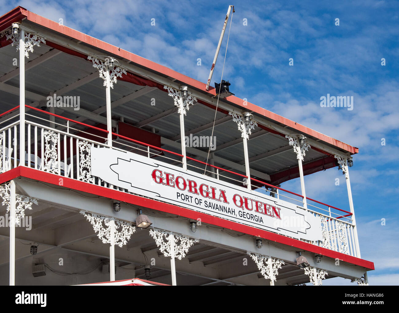 Nahaufnahme des Hecks von der Georgia Königin Raddampfer vertäut am Savannah Stockfoto