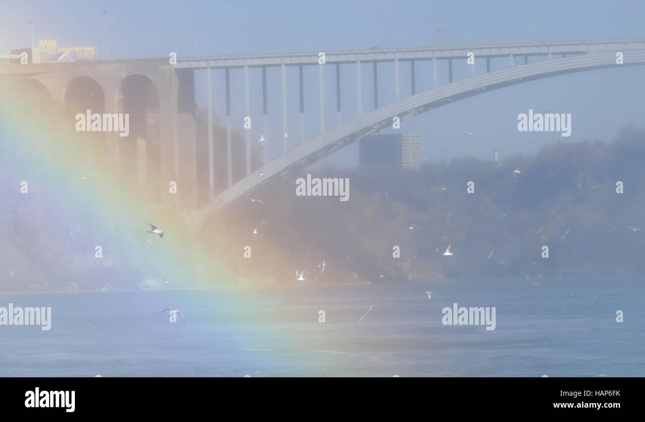 NIAGARA FALLS, Kanada - 13. November 2016: Regenbogen-Brücke, die verbindet, USA und Kanada Stockfoto
