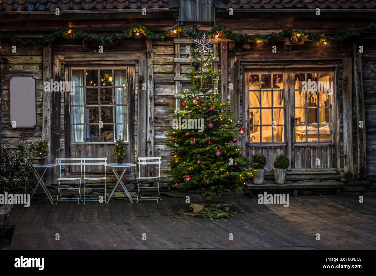 Saison Weihnachten Schaufenster an der Bryggen, Bergen, Norwegen. Stockfoto
