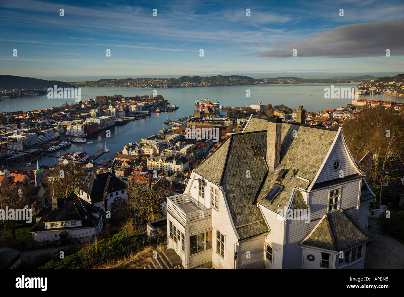 Sicht vom Berg Floyen, Bergen, Norwegen. Stockfoto