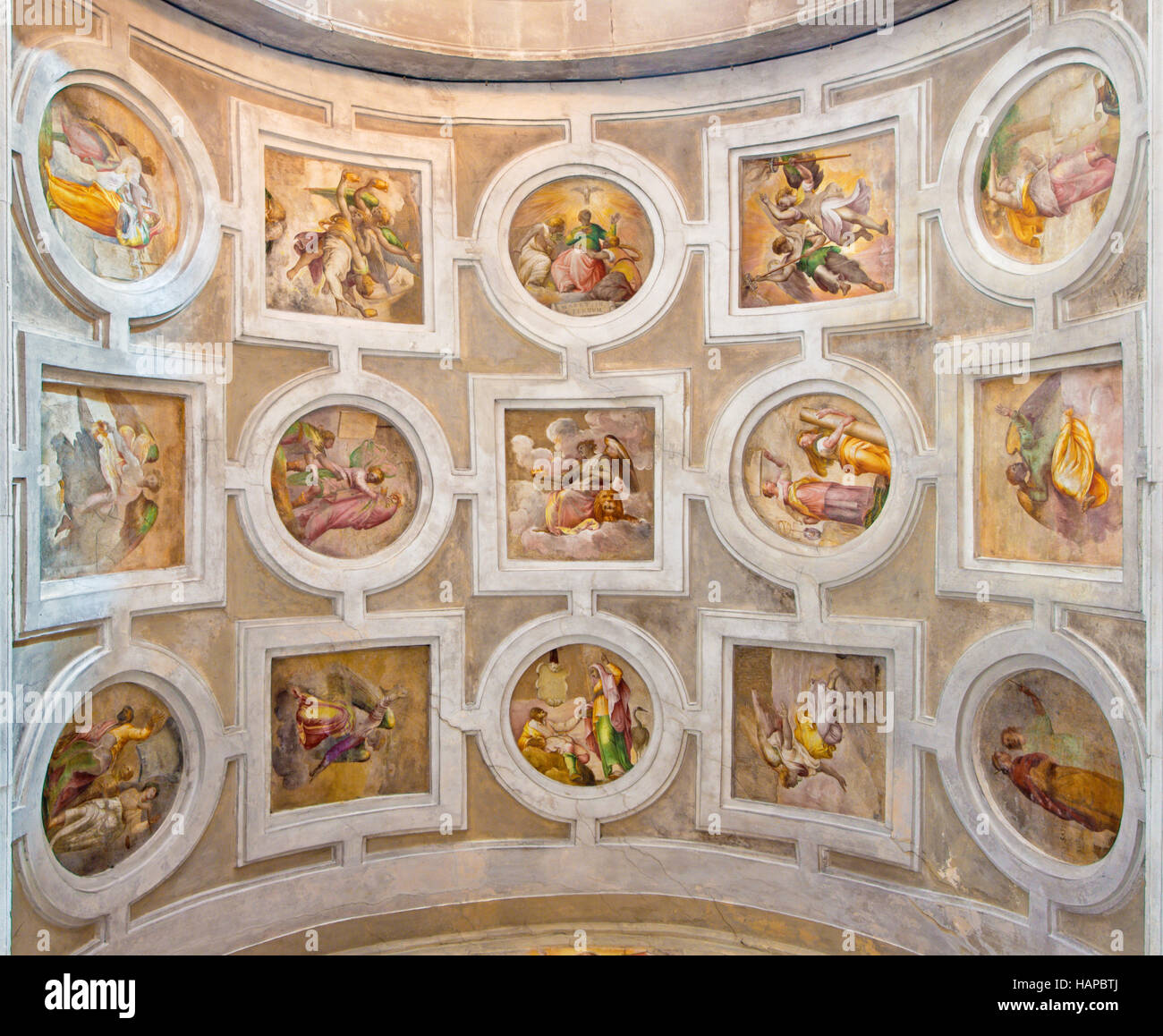 Venedig, Italien - 14. März 2014: Die Deckengemälde mit Szenen aus der Apokalypse in Capella dei Re Magi-Kapelle in der Kirche San Francesco della Vigna Stockfoto