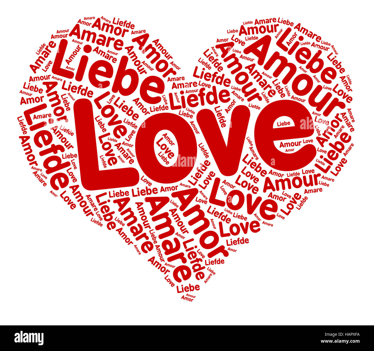 Eine Wortwolke mit Liebe in einigen europäischen Sprachen Stockfoto