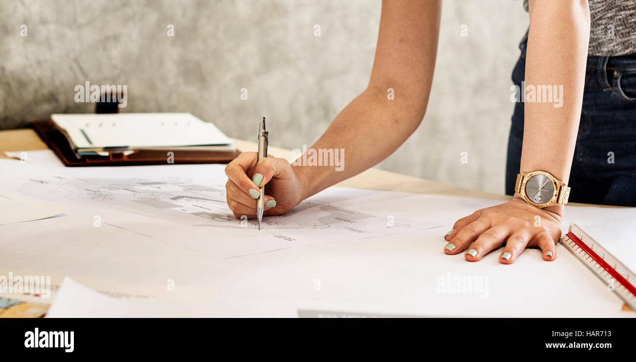 Studio Architekten kreative Beschäftigung Blueprint Designkonzept Stockfoto