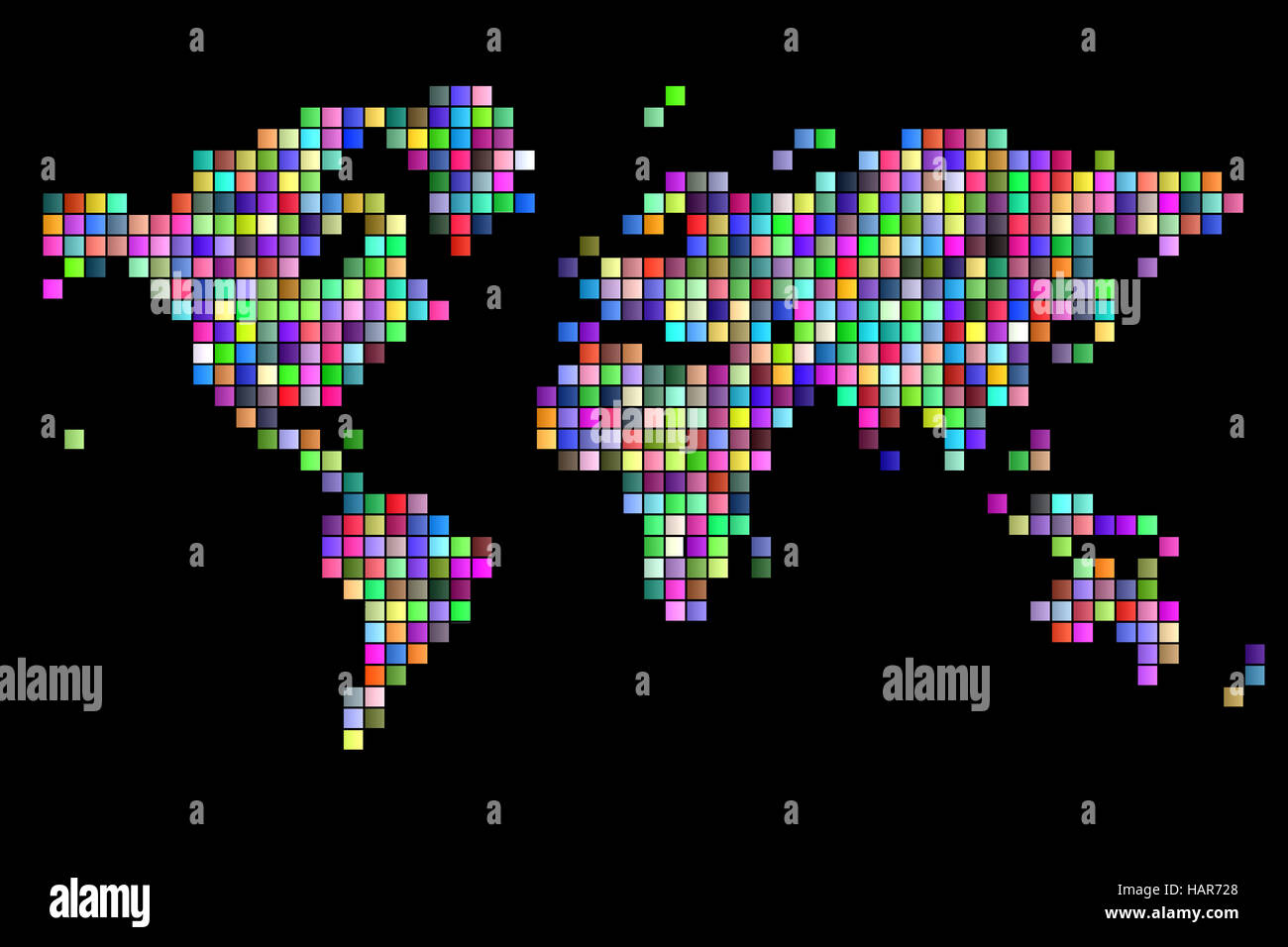Welt Karte quadratische Pixel zufällig eingefärbt Stockfoto