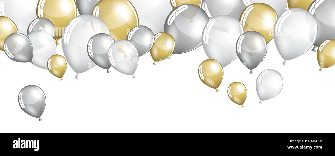 Silber und gold Ballons isoliert auf weiße Fahne Stock Vektor