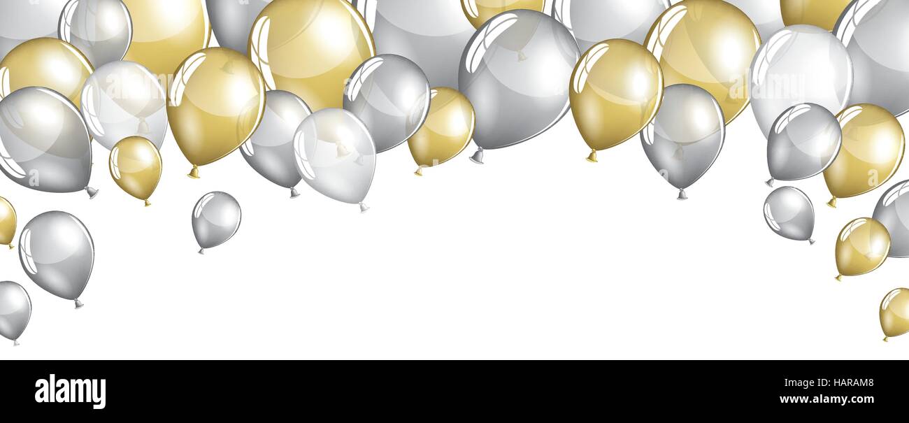 Silber und gold Ballons isoliert auf weiße Fahne Stock Vektor