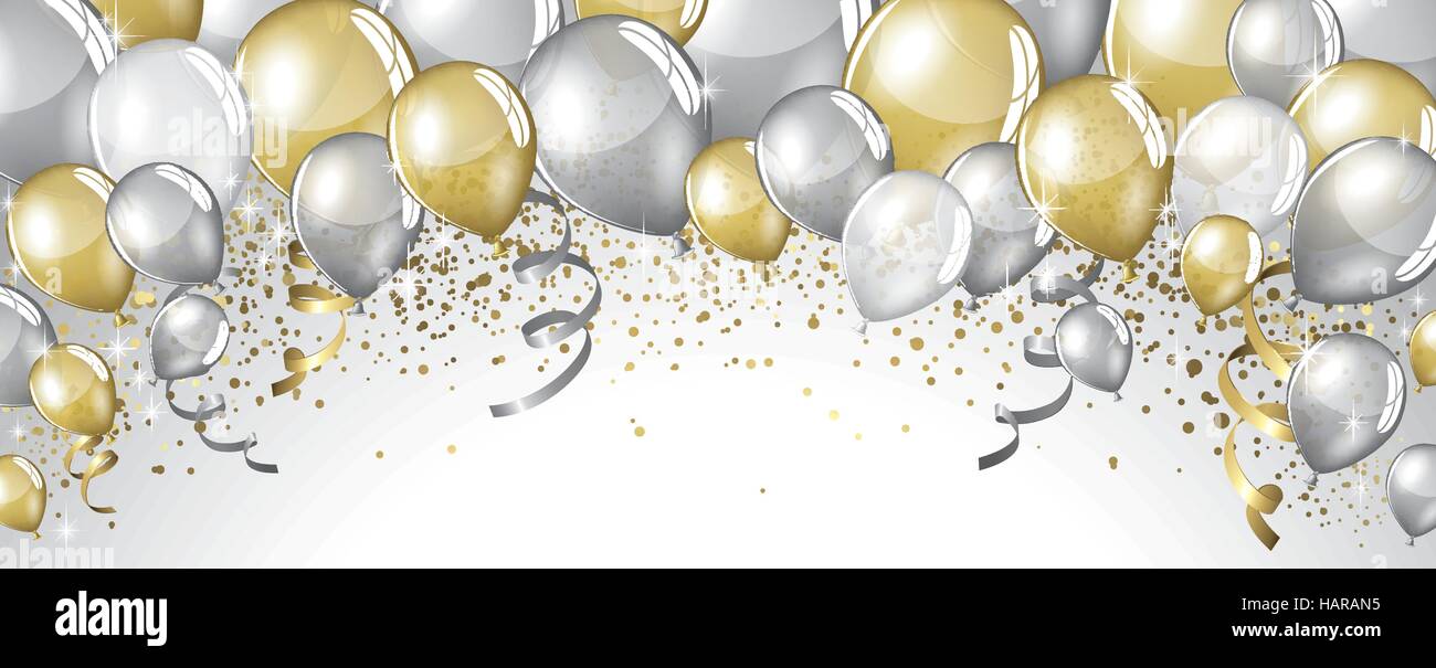 Silber und gold Ballons isoliert auf weiße Fahne Stock Vektor