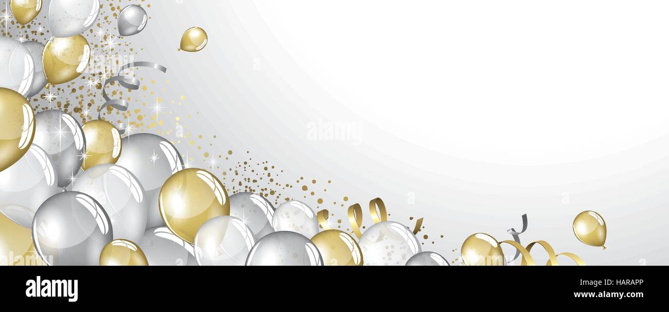 Silber und gold Ballons und Glitzer festliche banner Stock Vektor