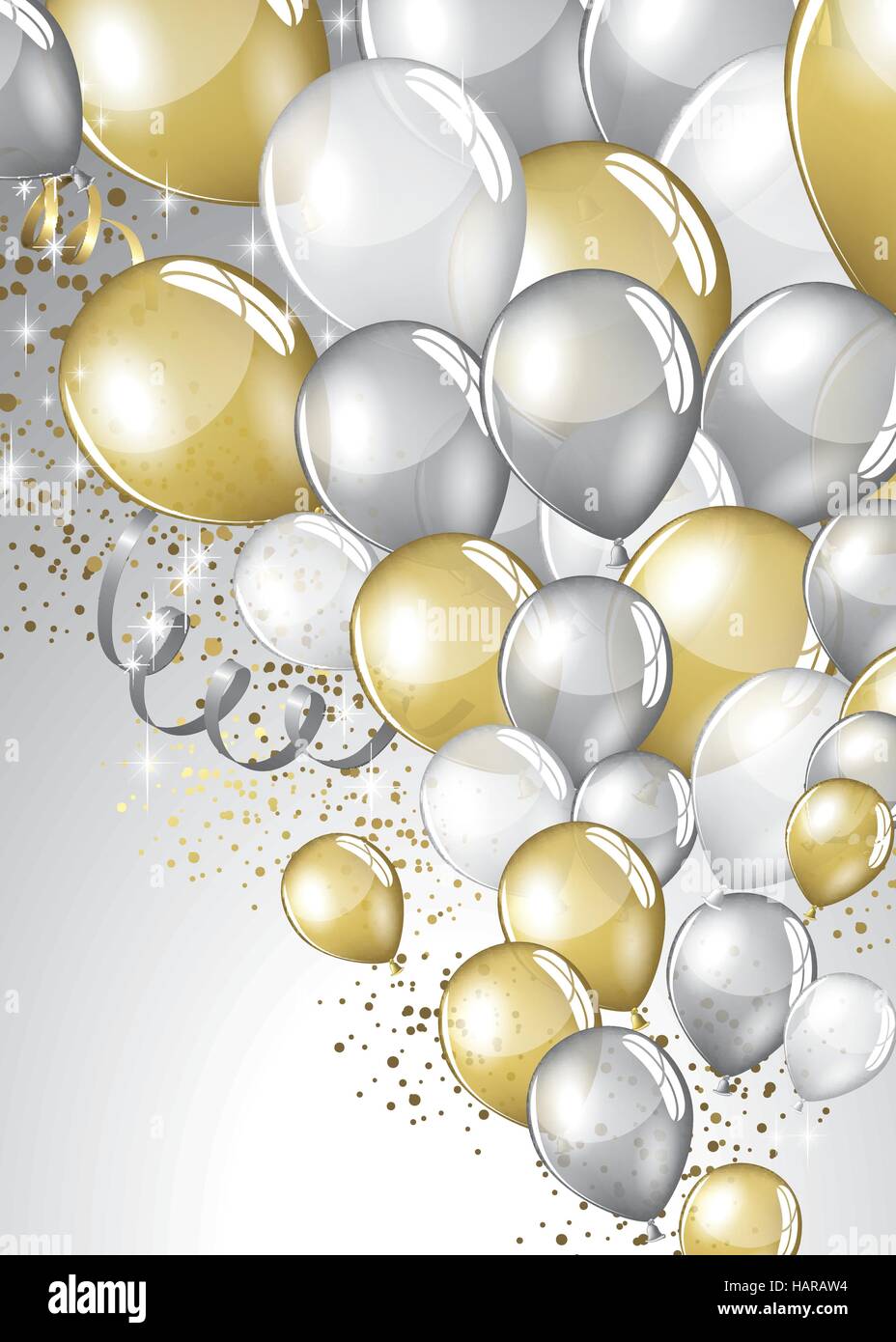 Silber und gold Ballons und Glitzer festliche Karte Stock Vektor