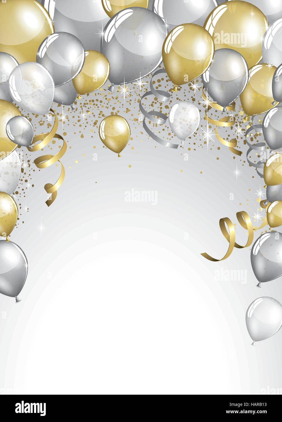 Silber und gold Ballons und Glitzer festliche Karte Stock Vektor