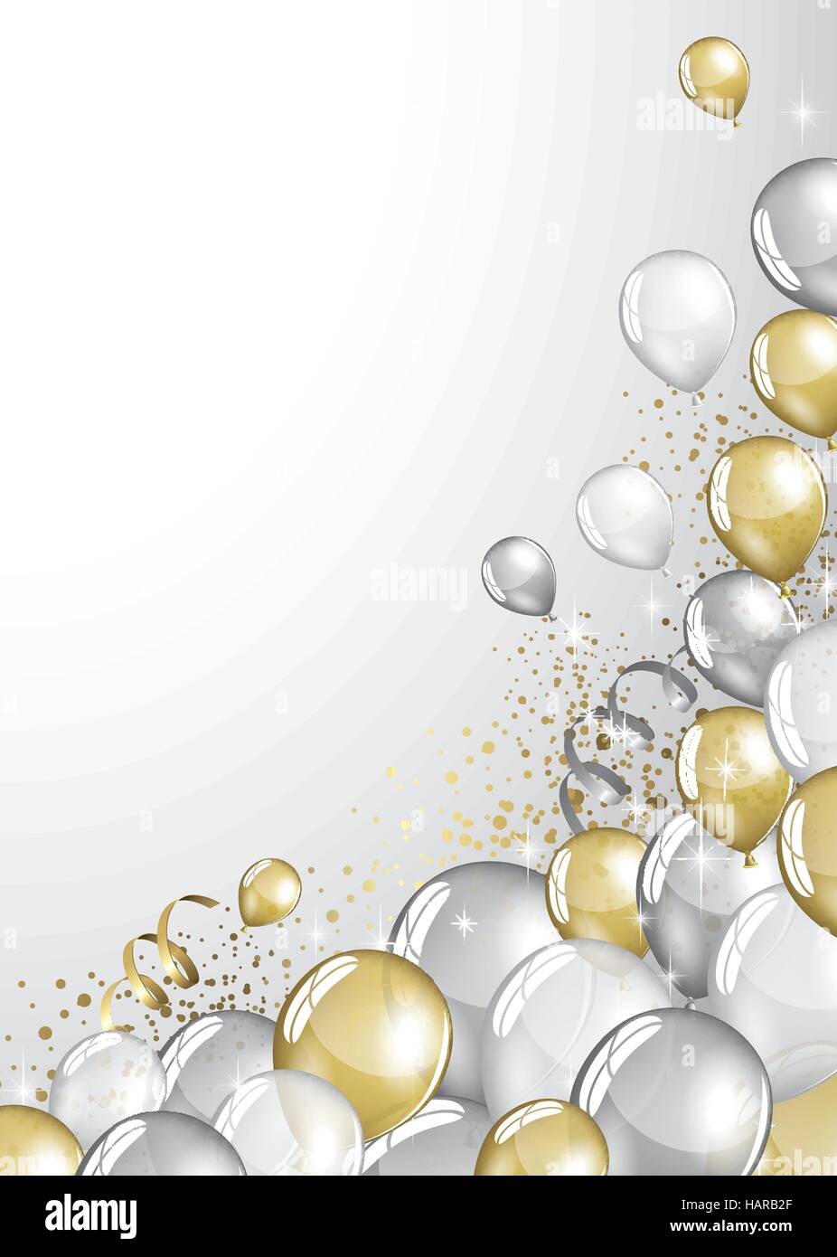 Silber und gold Ballons und Glitzer festliche Karte Stock Vektor