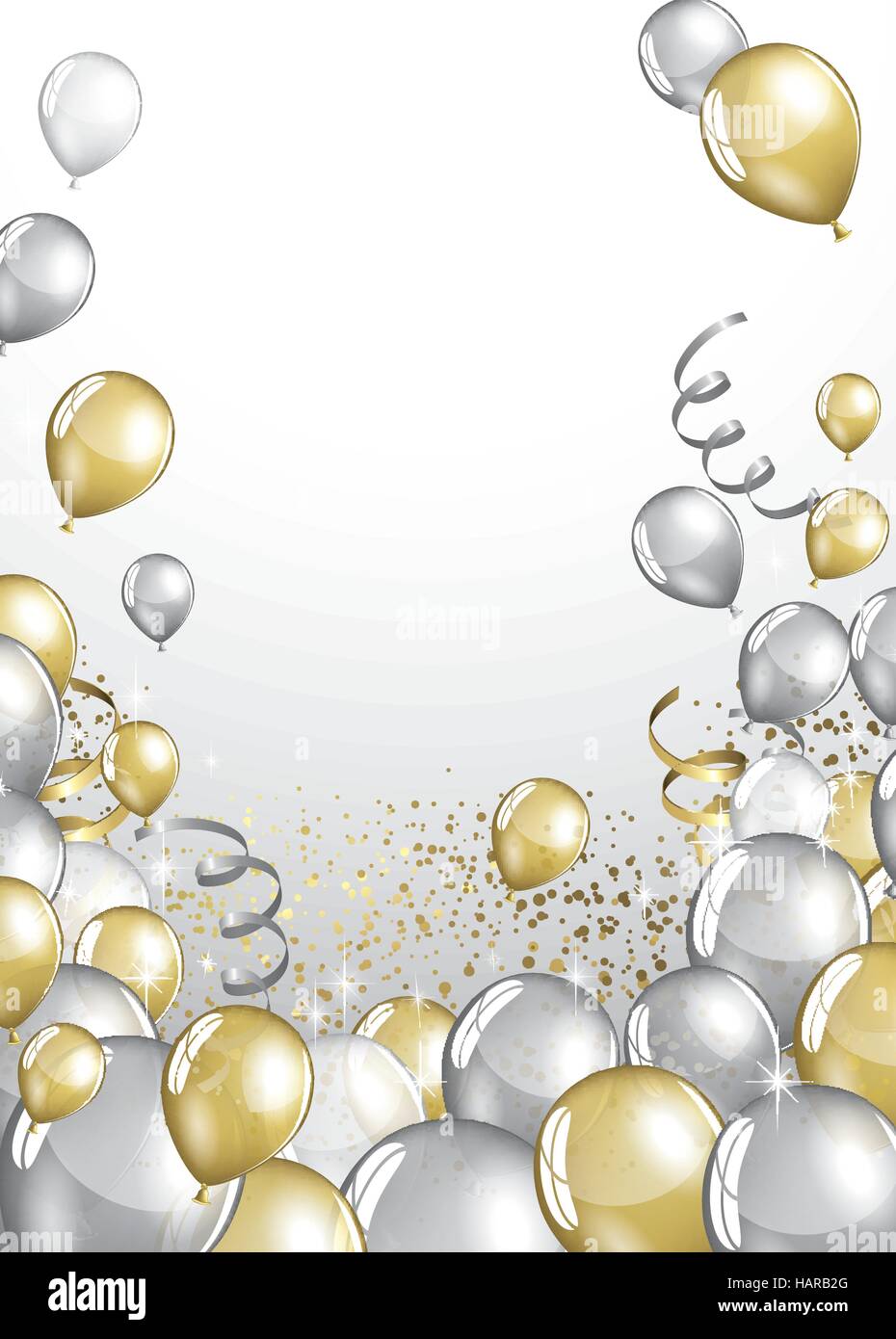 Silber und gold Ballons und Glitzer festliche Karte Stock Vektor