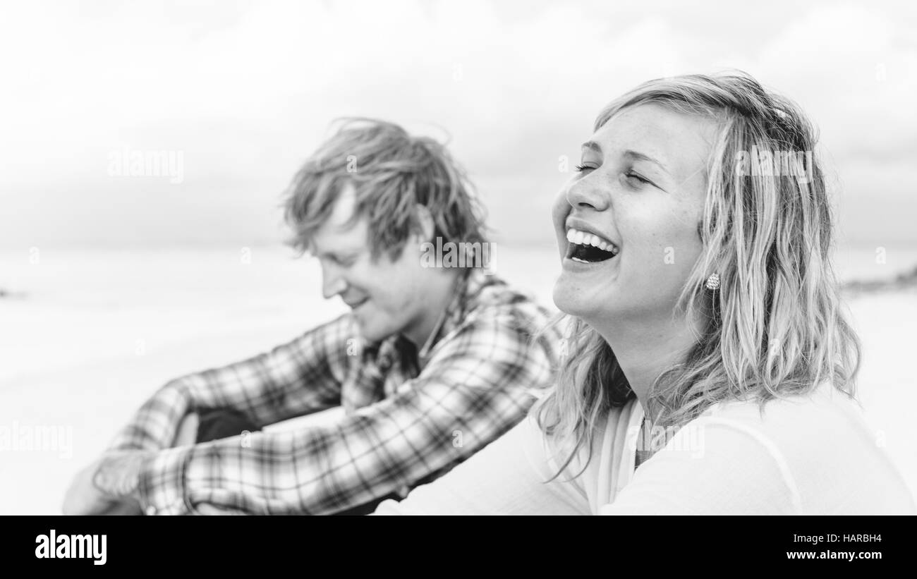 Pärchen Strand fröhliche Sommerferien tropische Konzept Stockfoto