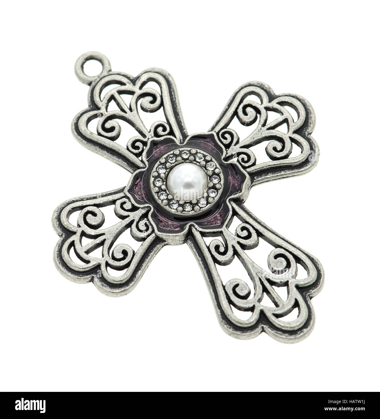 Kreuz-Anhänger isoliert auf weißem Hintergrund Stockfoto