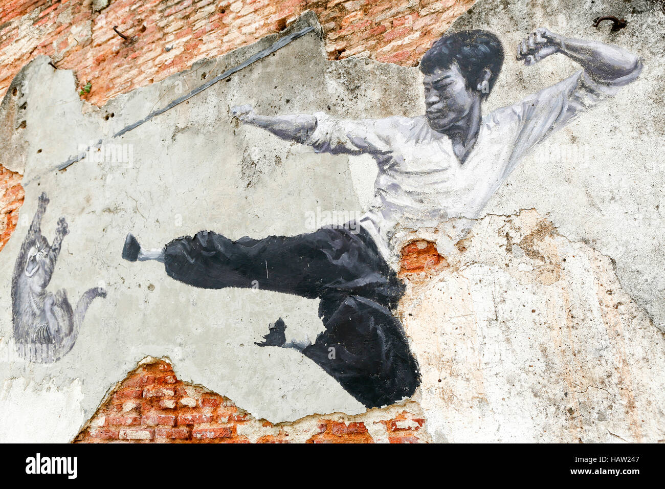 Georgetown Penang Malaysia Wandbild Bruce Lee. Stockfoto