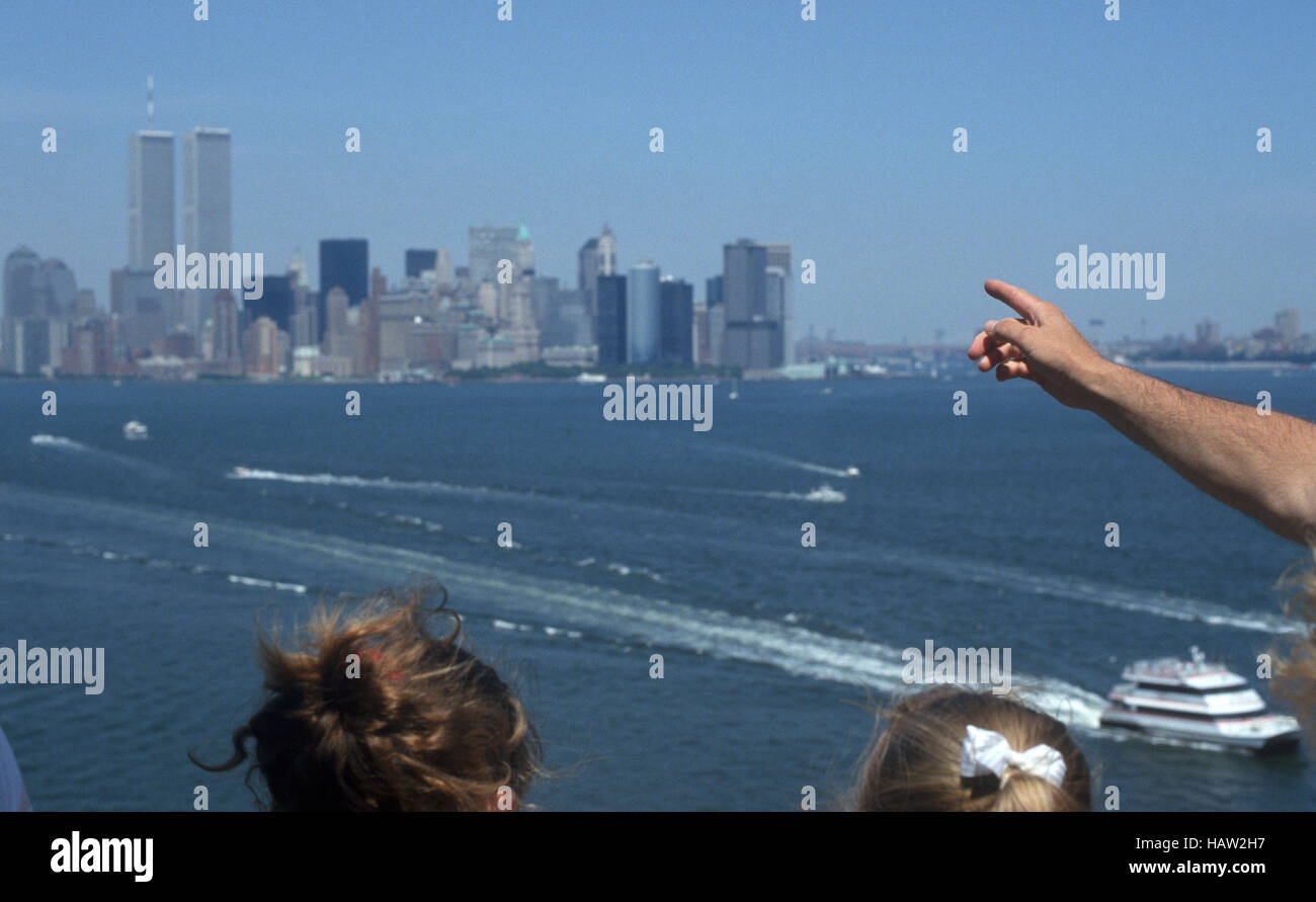 Hand auf World Trade Center Türme vor 9/11 Stockfoto